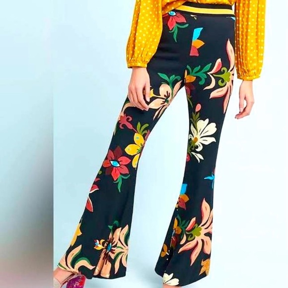 FARM Rio Pants - Anthropologie Farm Rio Women Small Calla Floral Flared Pants Multicolor